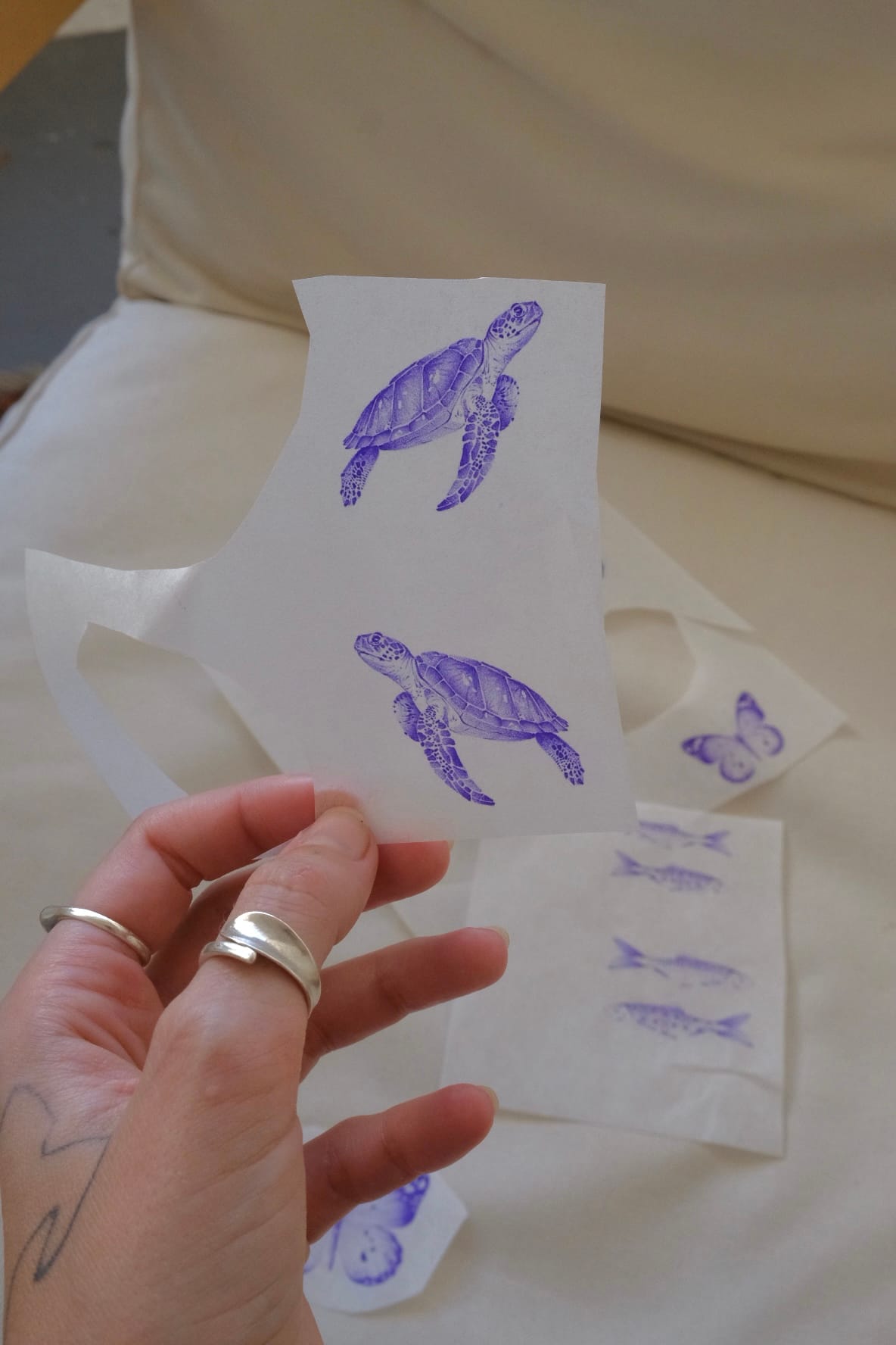 Blue stencil drawings ready for the skin